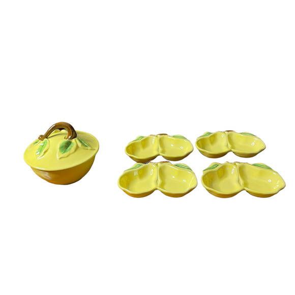 Vintage 5-Piece Belmar California Pottery Yellow Pear Serving Set #320 MCM Retro - Picture 1 of 9